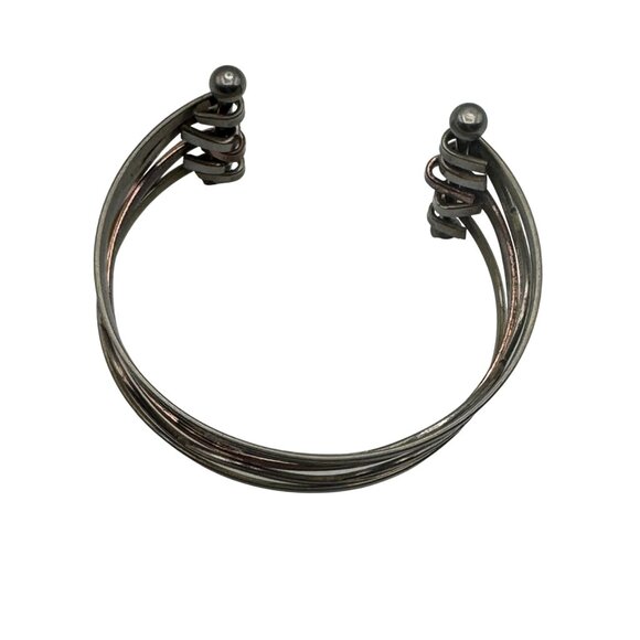 Silver Copper Cuff Bracelet Mixed Metal Open Band Wavy Design Adjustable - Picture 2 of 7